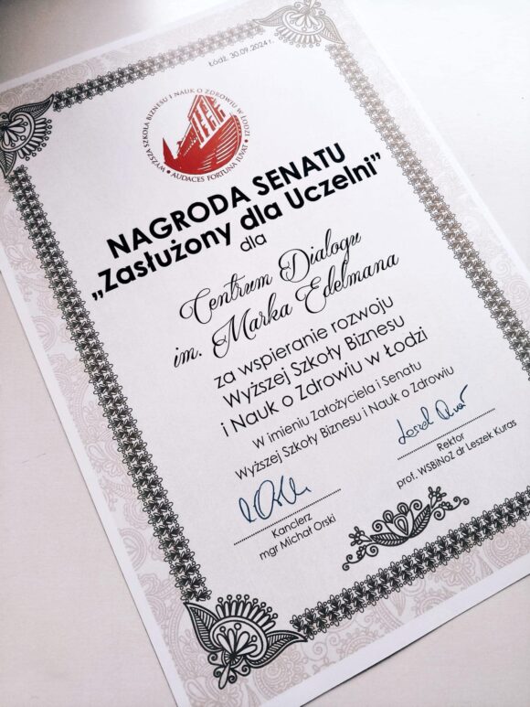Nagroda od&nbsp;Wyższej Szkoły Biznesu i&nbsp;Nauk o&nbsp;Zdrowiu w&nbsp;Łodzi