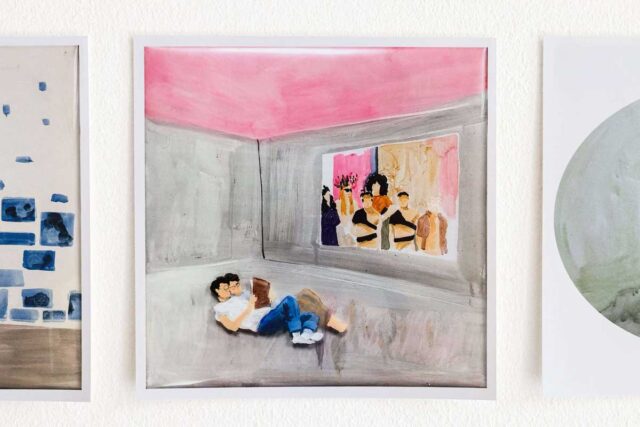 Zdjęcie obrazu na ścianie - para leżąca na podłodze, na ścianie obraz