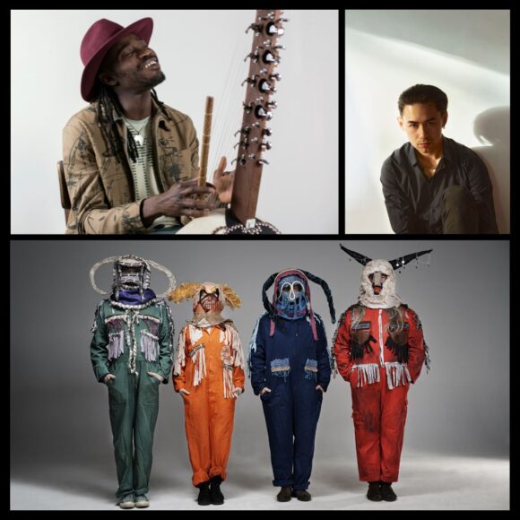 Collage zdjec artystów muzykow