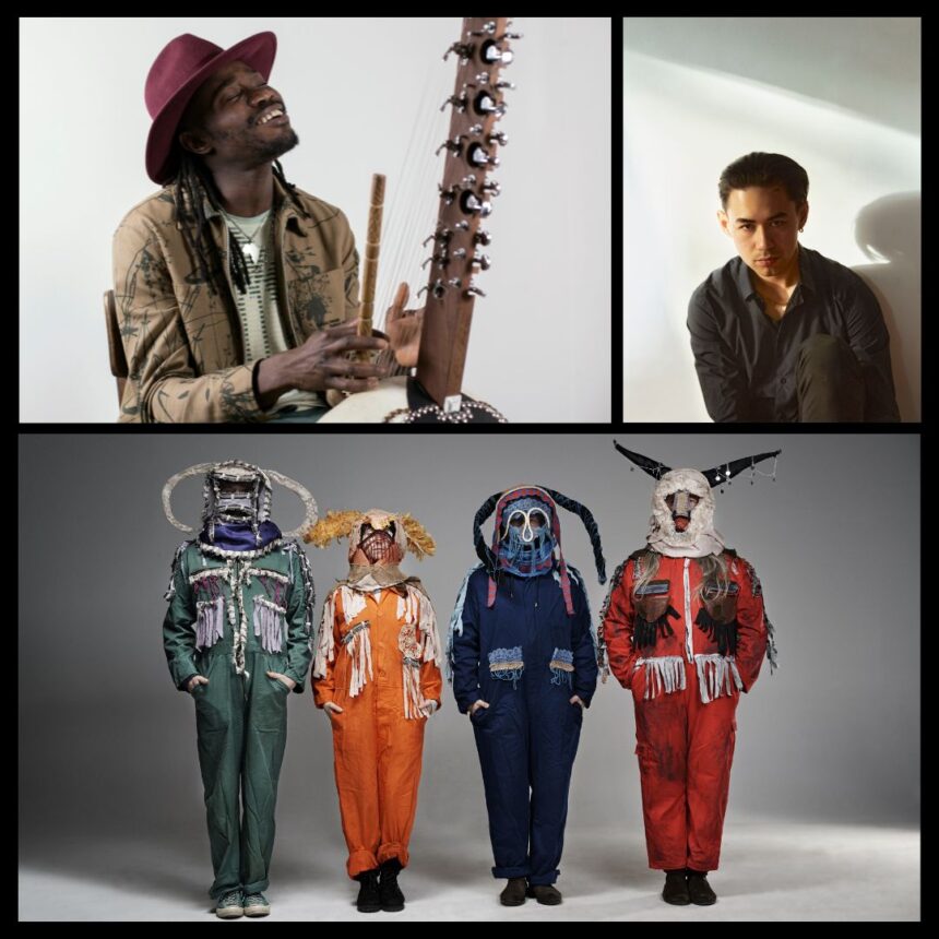 Collage zdjec artystów muzykow