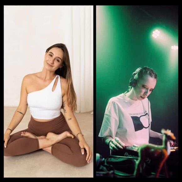 kolaż zdjęć: joginka i Djka za konsolą