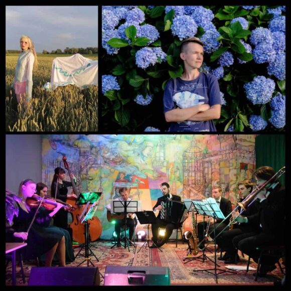 kolaż 3 zdjęć: dziewczyna na polu, kobieta na tle kwiatów, zdjęcie zespołu retro w czasie koncertu